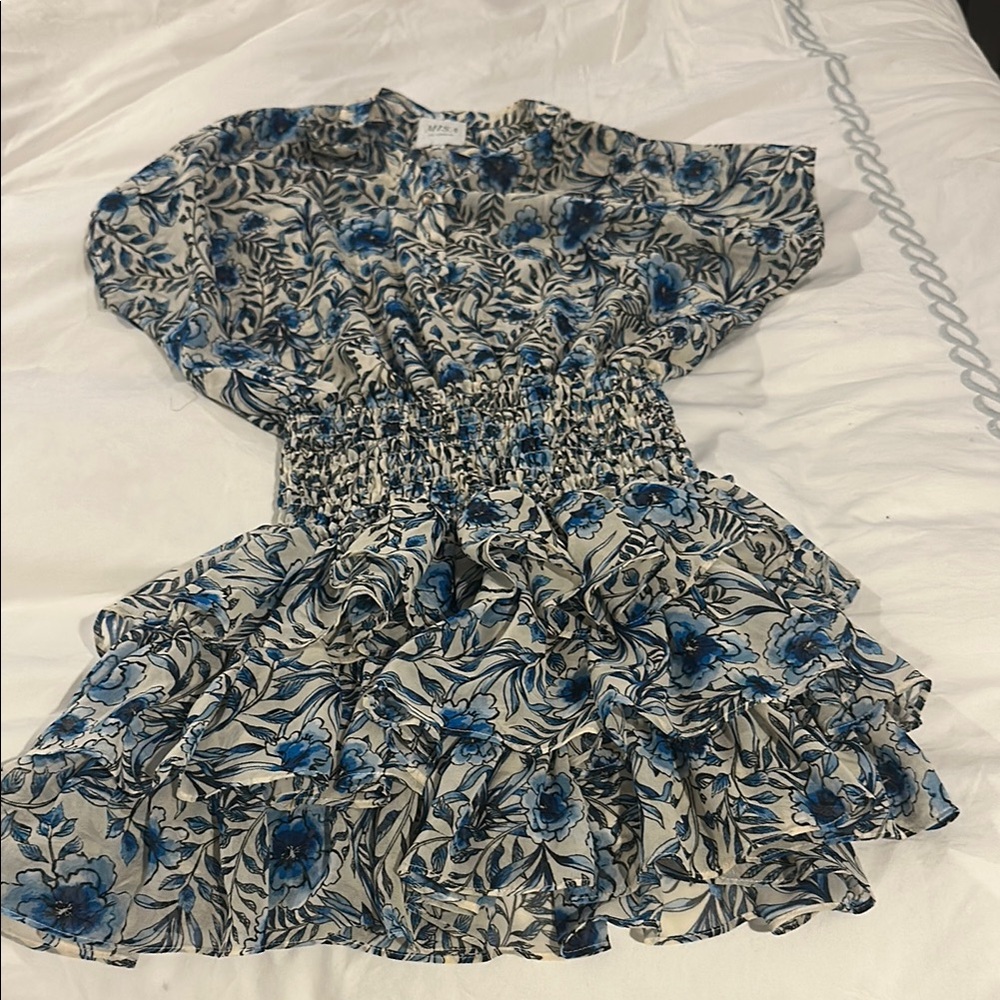 Misa Los Angeles Blue and Cream Floral Blouse